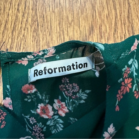 Reformation Juni Green Floral Long Sleeve Mini Lined Dress Size 6 Puff Sleeve - Picture 8 of 12